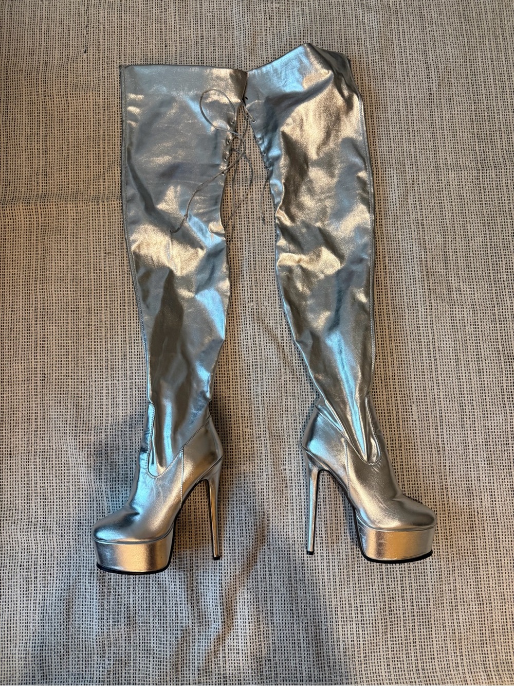Metallic Silver Over-the-Knee Platform Boots - Women's